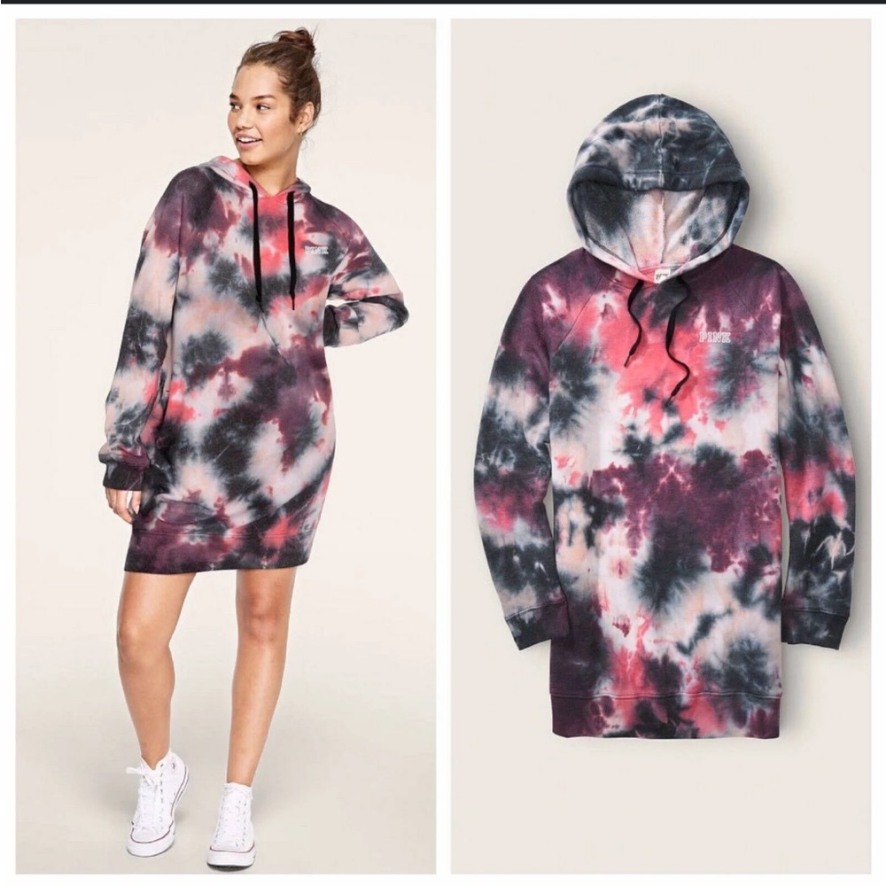 VS PINK TIE DYE HOODED SWEATSHIRT DRESS S